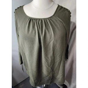 C J Banks Olive Green 3/4 Sleeve Plus Size 2X Top